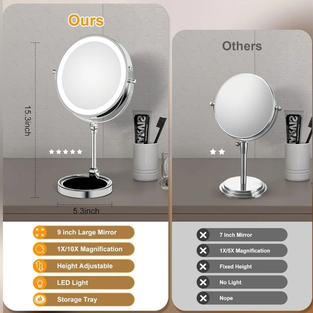 9" led makeup mirror double sided magnifying - Picture 8 of 8